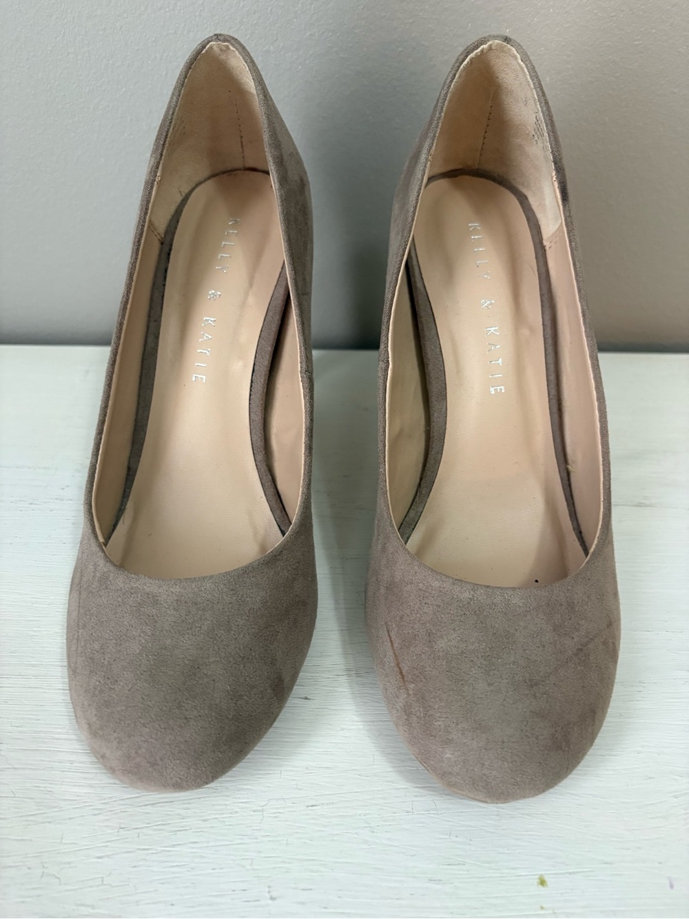 Kelly & Katie Taupe Suede Round-Toe Pumps